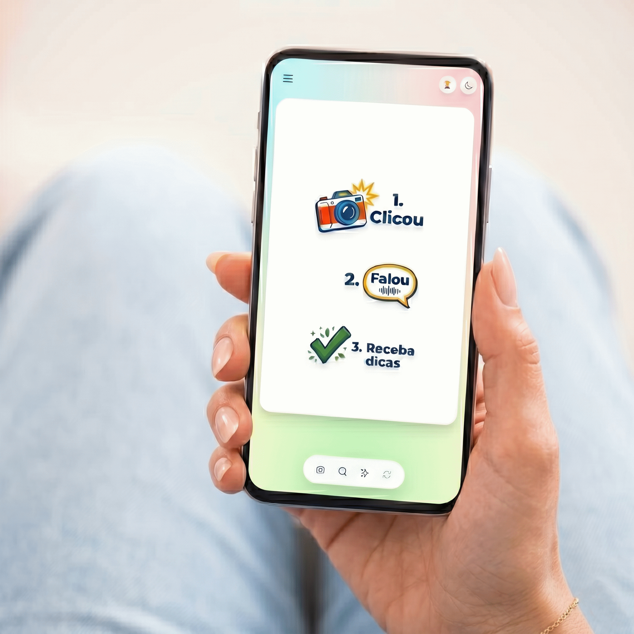 Celular com aplicativo de aprendizagem de inglês na tela